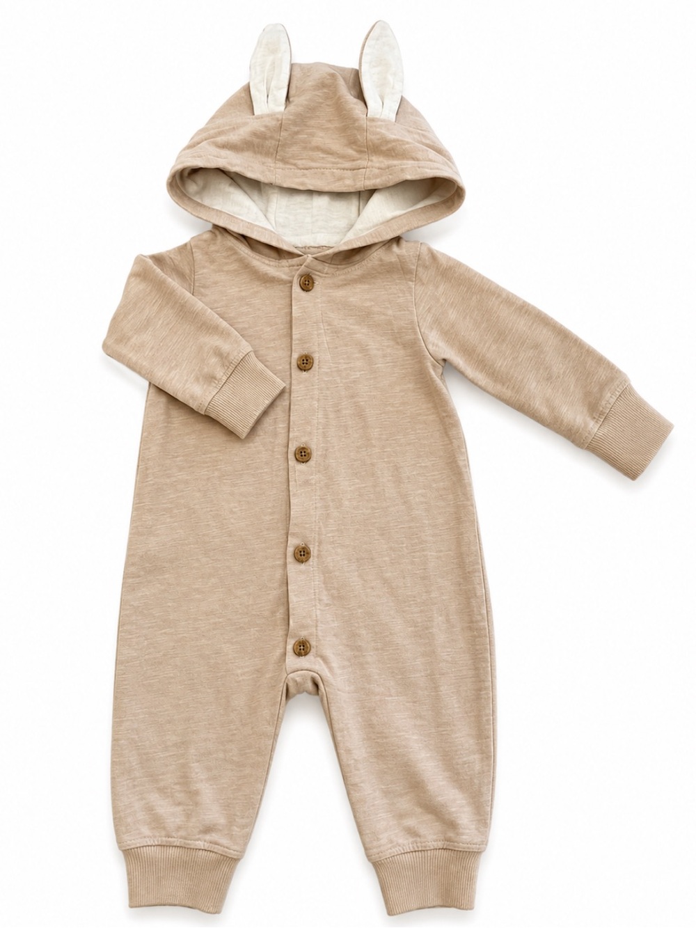Carter's Beige Hooded One-Piece Footie with Ear Detail